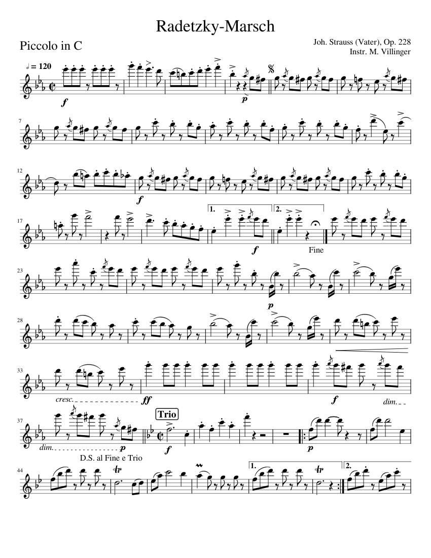 RadetzkyMarsch Piccolo in C Sheet music for Flute piccolo (Solo)