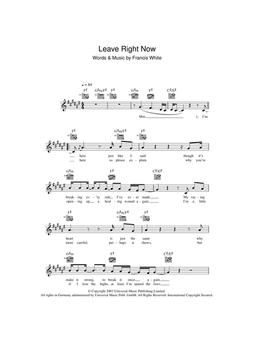 Leave Right Now - Will Young (Lead Sheet - Fake Book)