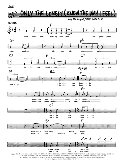 Only The Lonely (Know The Way I Feel) - Roy Orbison (Real Book - Melody-Chords-Lyrics)