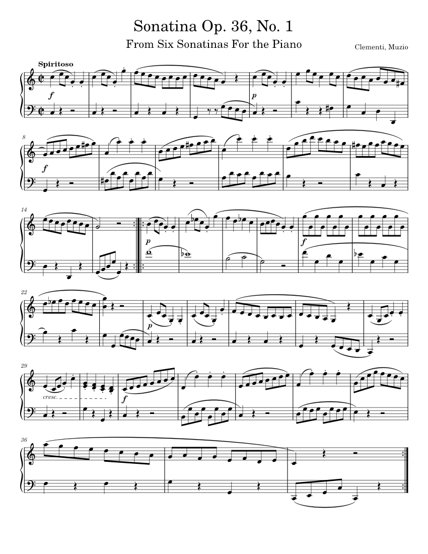 Sonatina Op. 36, No. 1 - Clementi Sheet Music for Piano (Solo ...