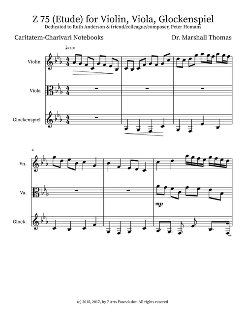 Z 75 (Etude) for Violin, Viola, Glockenspiel - Celebrity Chamber Players (Small Ensemble)