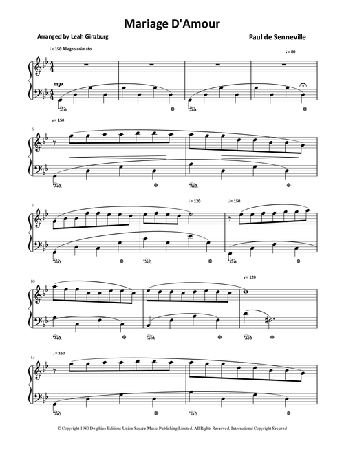 Mariage D'amour (Arr. Leah Ginzburg) - Clayderman Richard (Piano-Vocal-Guitar (Piano Accompaniment))