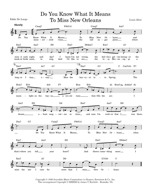 Do You Know What It Means To Miss New Orleans [lead sheet]