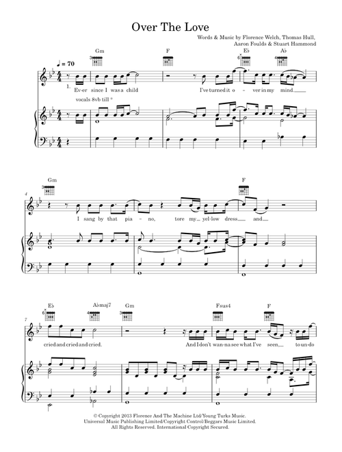 Over The Love - Florence + The Machine (Piano-Vocal-Guitar (Piano Accompaniment))