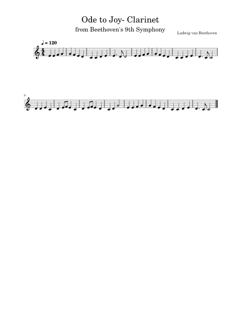 Ode To Joy – Ludwig van Beethoven Ode to Joy- Clarinet