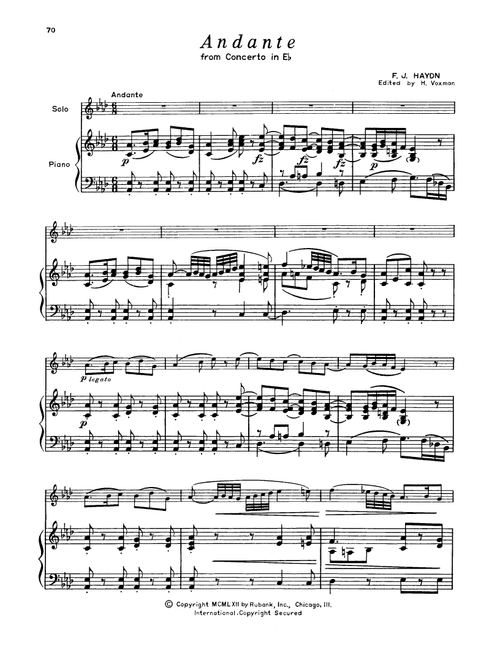 Andante (Concerto In E Flat) (Ed. H. Voxman) - Franz Joseph Haydn (Baritone T.C. and Piano)