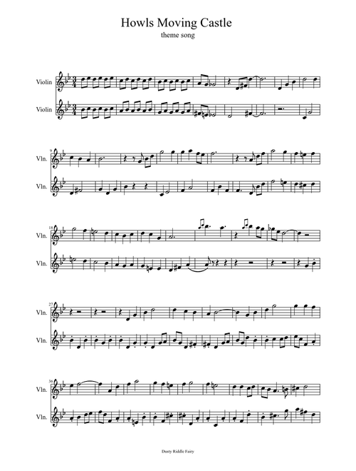 Howls moving castle theme for two violins