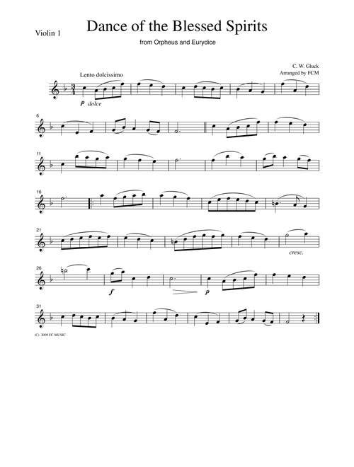 Gluck  Dance of the Blessed Spirits from Orpheus and Eurydice, for string quartet, CG301 (Arr. FCMUSIC) (String Quartet)