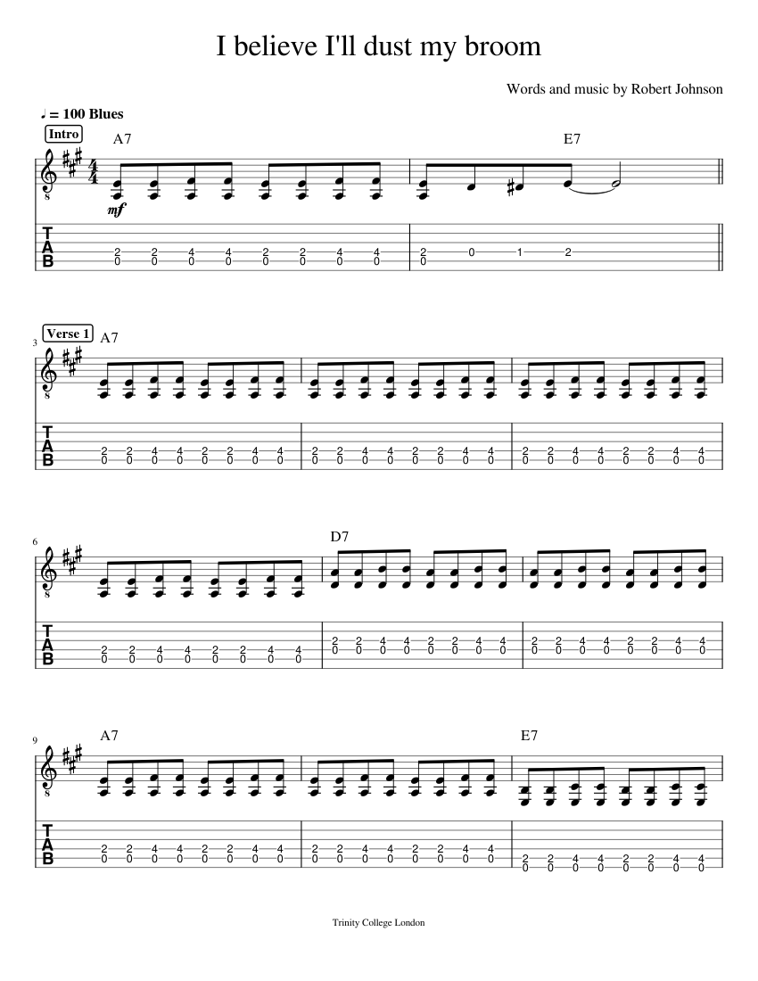 I believe I'll dust my broom Sheet music for Guitar (Solo)