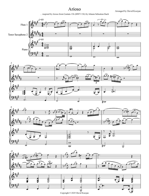 Arioso - TRIO (flute, tenor saxophone & piano) (Arr. David Kocijan) (Instrumental Duet and Piano)