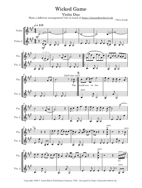 Wicked Game - Chris Isaak - Violin Duo