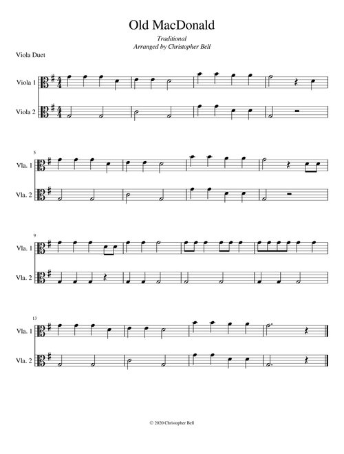Old MacDonald - Viola Duet - Level 1 (Arr. Christopher Bell) - Traditional (Viola Duet)