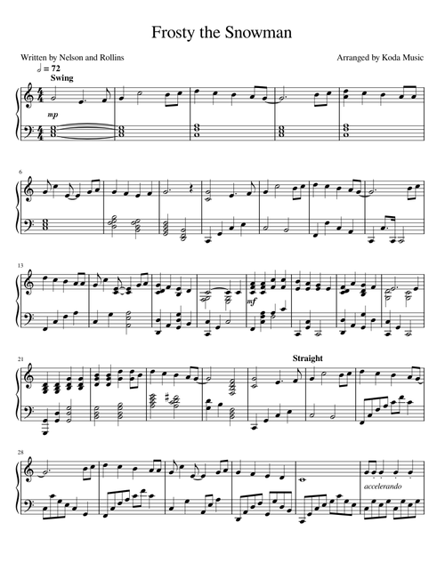 Frosty the Snowman Piano - Intermediate