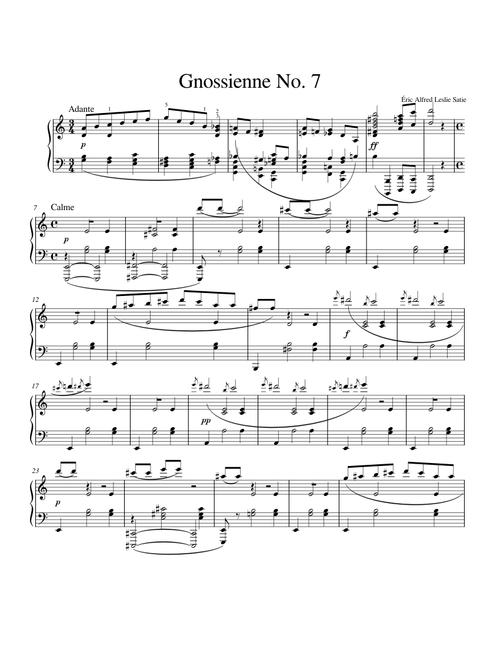 Gnossienne No. 7 (from Le Fils des étoiles and Trois morceaux en forme de poire)– Éric Alfred Leslie Satie
