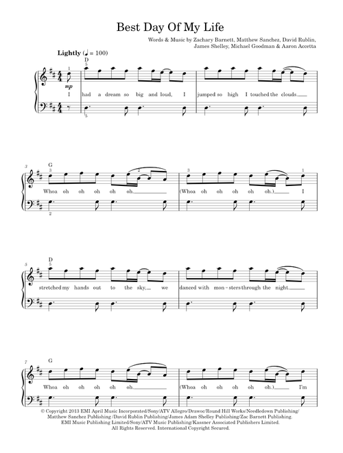 Best Day Of My Life - American Authors (Easy Piano)