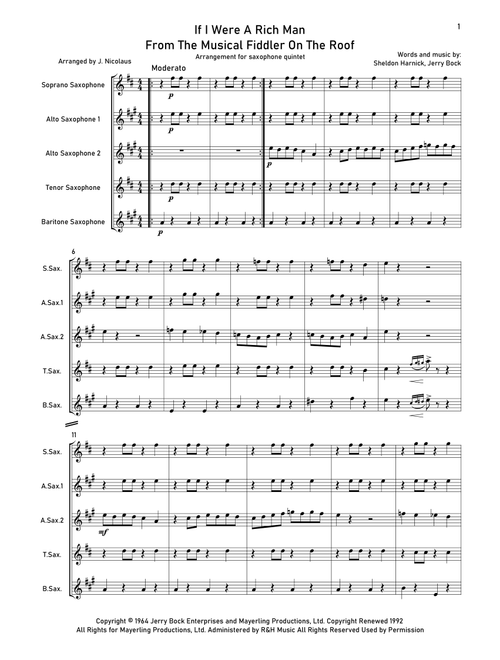 If I Were A Rich Man (Arr. John Nicolaus) - Hines Hines & Dad (Woodwind Ensemble)
