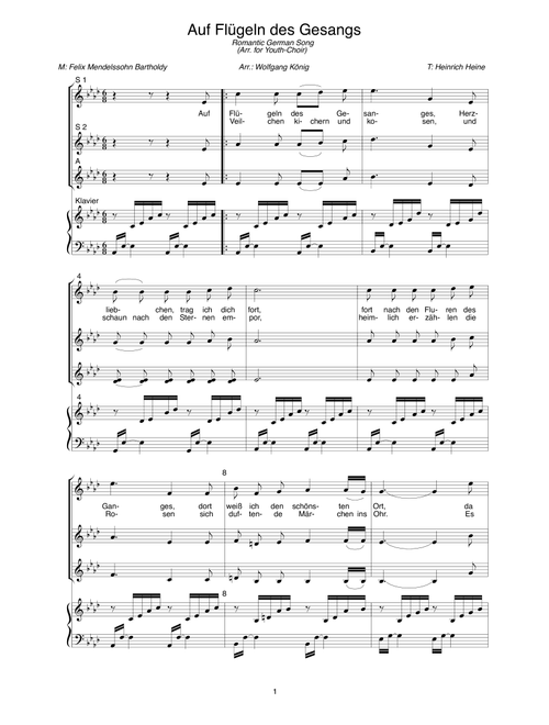 Auf Flügeln des Gesanges (Arr. Wolfgang König) - Cross Over-Chor (Choral, SSA)