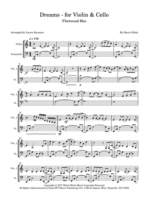 Dreams (Arr. Laura Seymour) - Fleetwood Mac (Instrumental Duet)