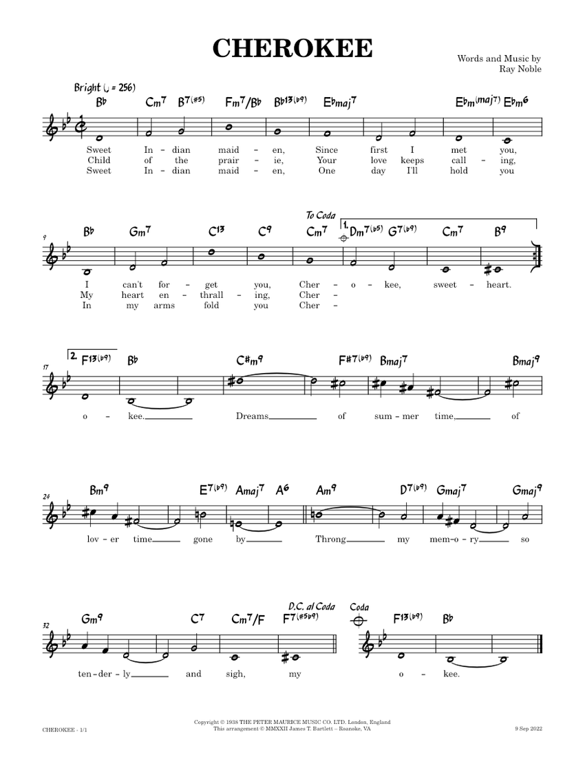 Cherokee [lead sheet] Ray Noble Sheet music for Piano (Solo