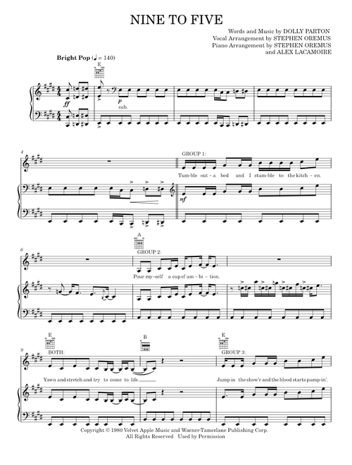 Nine To Five (from 9 to 5: The Musical) - 9 To 5 Musical, Dolly Parton (Piano-Vocal-Guitar)
