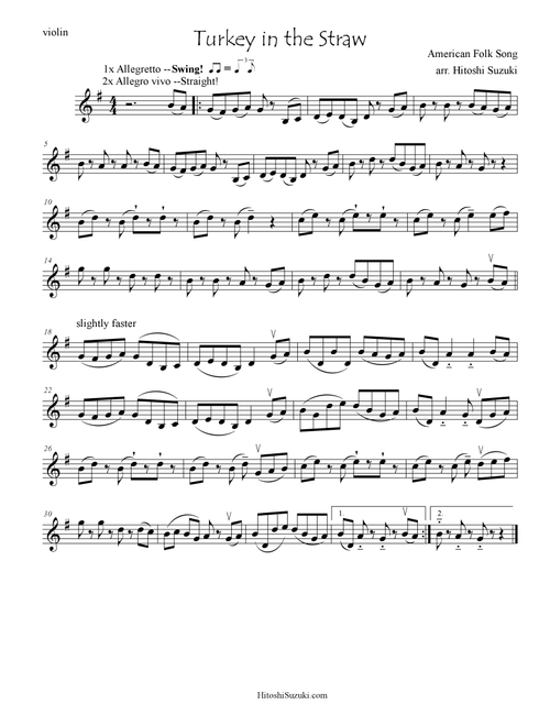 Turkey in the Straw for violin solo (Arr. Hitoshi Suzuki) - American Folk Song (Violin Solo)