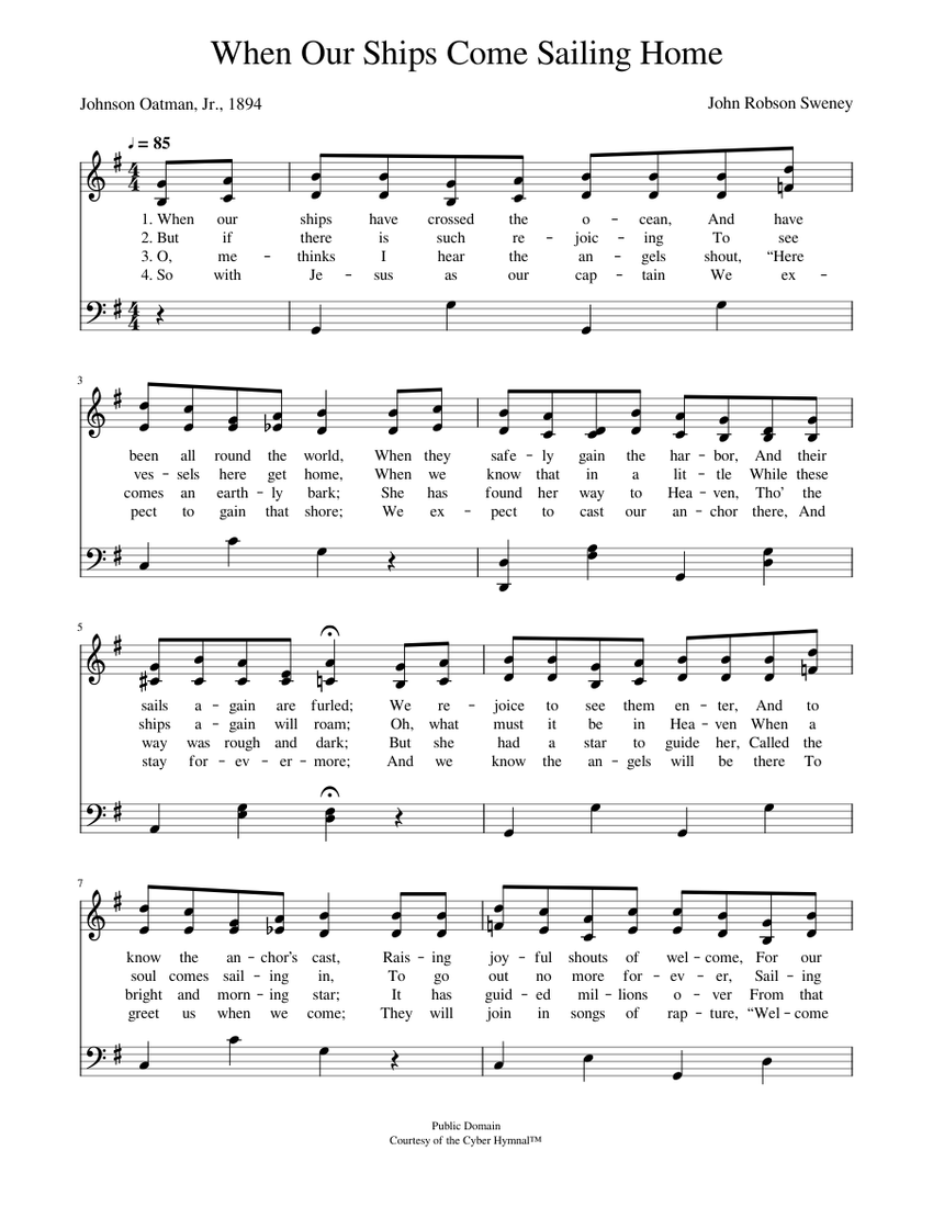 When our ships come sailing home John R. Sweney Sheet music for Piano