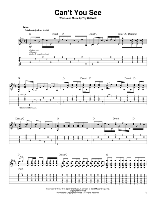 Can't You See - Marshall Tucker Band, Waylon Jennings (Guitar Tab Play-Along)