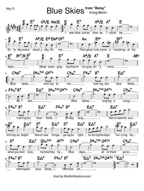 Blue Skies - Lead Sheet With Verse Intro (E-C#m)