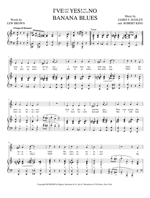 I've Got The Yes! We Have No Banana Blues - Lew Brown, James F. Hanley, and Robert King