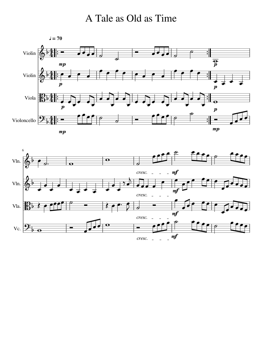 A Tale as Old as Time Sheet music for Violin, Viola, Cello (String