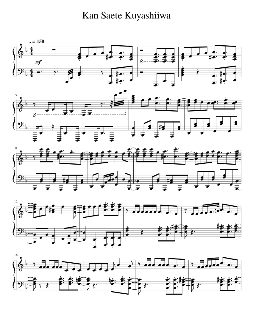 Kan Saete Kuyashiiwa Sheet Music for Piano (Solo) | MuseScore.com