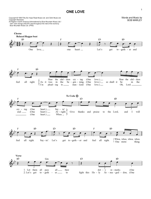 One Love - Bob Marley (Lead Sheet - Fake Book)