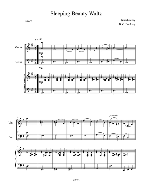 Sleeping Beauty Waltz (Violin and Cello Duet with Piano Accompaniment) (Arr. B. C. Dockery) - Pyotr Ilyich Tchaikovsky (Instrumental Duet and Piano)