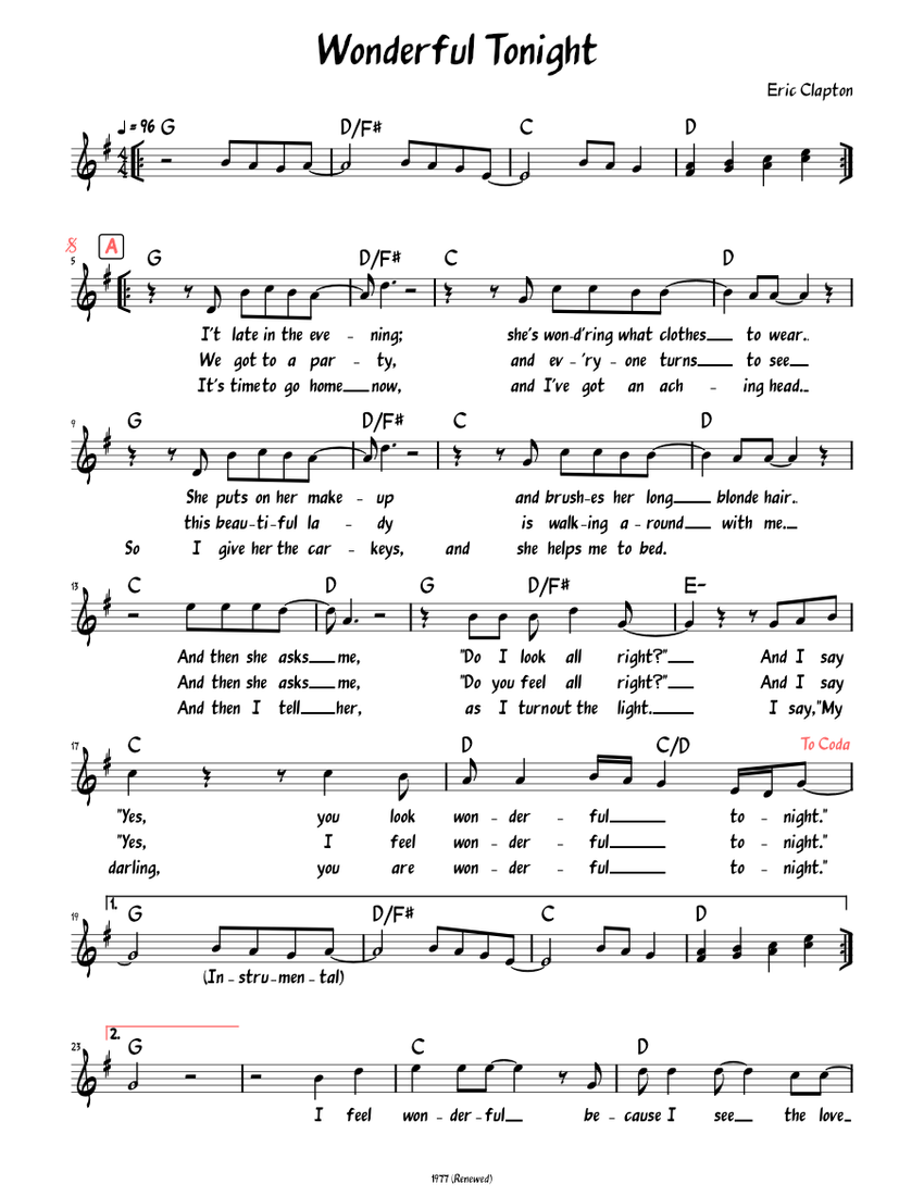 Wonderful Tonight Lead Sheet With Lyrics Sheet Music For Piano Solo wonderful-tonight-lead-sheet-with-lyrics-sheet-music-for-piano-solo