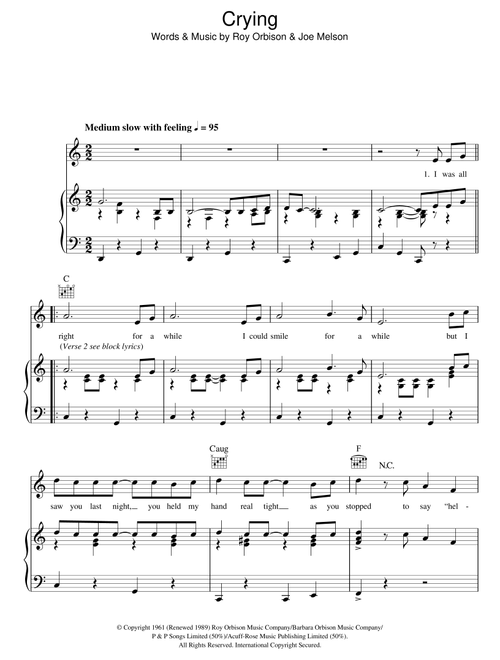 Crying - Roy Orbison (Piano-Vocal-Guitar (Piano Accompaniment))