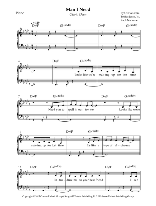 Man I Need (Arr. Wesley S. SIlva) - Olivia Dean (Piano-Vocal-Guitar (Piano Accompaniment))