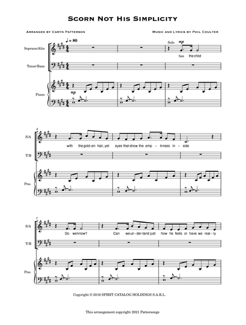 Scorn Not His Simplicity (Arr. Caryn Patterson) - Phil Coulter (Choral, SATB)