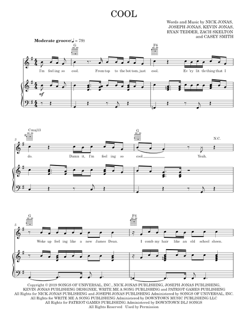 Cool - Jonas Brothers (Piano-Vocal-Guitar)