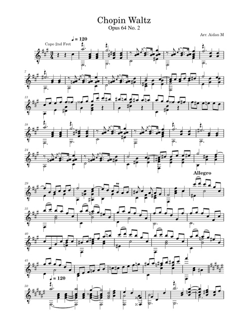Chopin Waltz Op. 64 No. 9 (Classical Guitar)