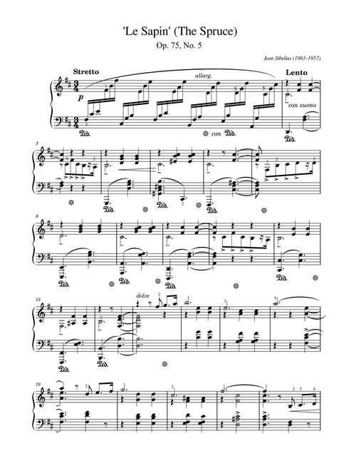 Sibelius 'Le Sapin' (The Spruce) Op.75 No.5, for Piano Solo Original With Fingering (Arr. poon) - Jean Sibelius (Piano Solo)