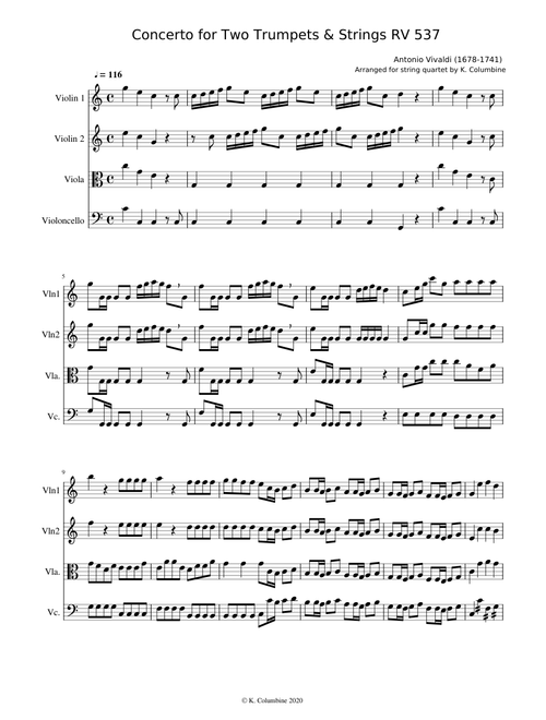 Vivaldi Concerto for Two Trumpets - arranged for String Quartet