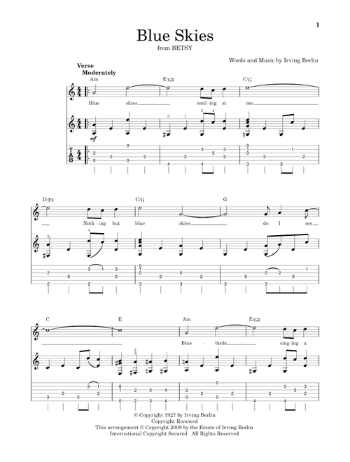 Blue Skies - Irving Berlin, Willie Nelson (Solo Guitar)