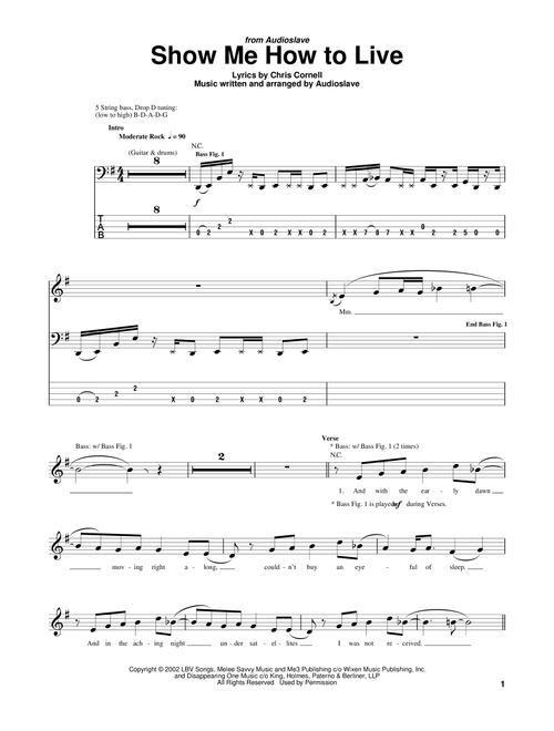 Show Me How To Live - Audioslave (Bass Tab)