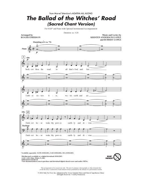 The Ballad Of The Witches' Road (from Agatha All Along) (arr. Roger Emerson) - Kristen Anderson-Lopez & Robert Lopez, Robert Lopez, Kristen Anderson-Lopez (Choral, SAB)