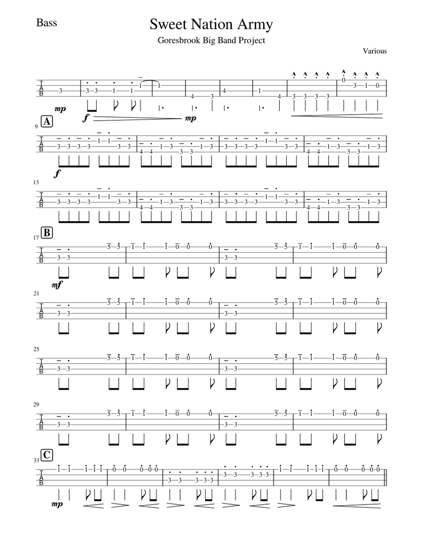 Sweet Nation ArmyBass Sheet music for Bass guitar (Jazz Band