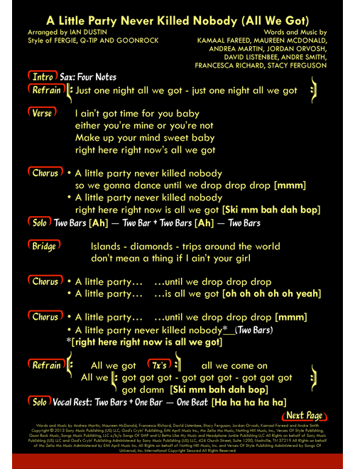 A Little Party Never Killed Nobody (all We Got) (Arr. Ian Dustin) - Fergie Q-tip & Goonrock (Lead Sheet - Fake Book)