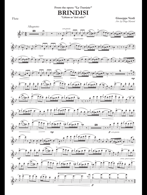 Brindisi from "La Traviata" for Flute and Piano (Arr. Diego Marani) - Giuseppe Verdi (Instrumental Duet and Piano)