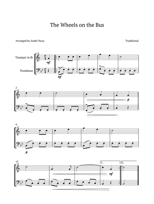 The Wheels on the Bus (Arr. André Nusa) - Traditional (Instrumental Duet)