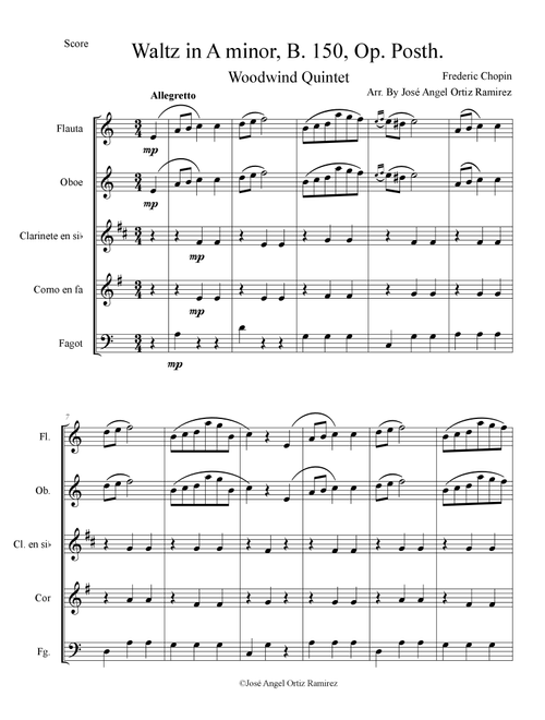 Waltz in A minor, B 150, Op Posth for Woodwind Quintet (Arr. José angel Ortiz ramirez) - Fréderic Chopin (Woodwind Ensemble)