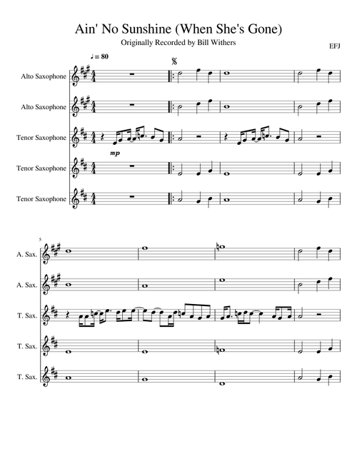 Ain't No Sunshine Saxophone Group w/Solo Tenor